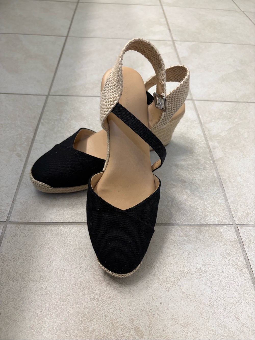 Alex Marie Black Canvas Espadrille Wedge Sandals